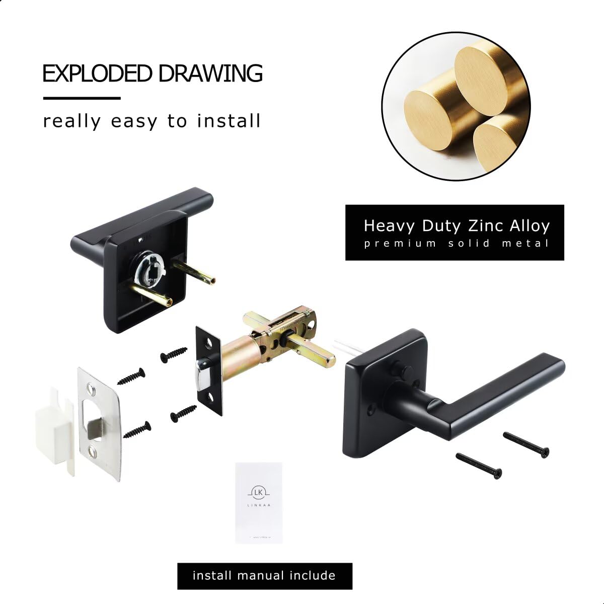 Linkaa Matte Black Door Handles - Push Lock Security -5 Linkaa Matte Black Door Handles - Push Lock Security -5