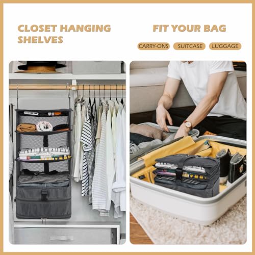 Surblue Hanging Closet Storage Bag Collapsible 3-Shelf Washable Oxford Fabric with 2 Hooks (L 11.41 * 11.41 * 19.68in, Grey) by Surblue - Image 2