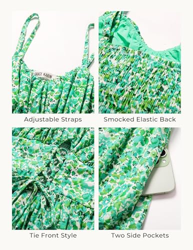 Image of GRACE KARIN 2026 Women's Spaghetti Vacation Sundress Summer Beach Flowy Boho Floral Maxi Dresses with Pockets