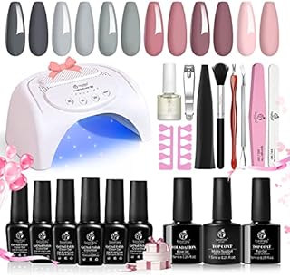 Beetles Gel Nail Polish Kit with U V Light 48W LED Nail Lamp 6 Colors Nude Gray Pink Gel Polish Starter Kit Manicure, Soak off U V LED Gel Nail Polish Set Salon DIY Home Nail Decoration Gift for Women