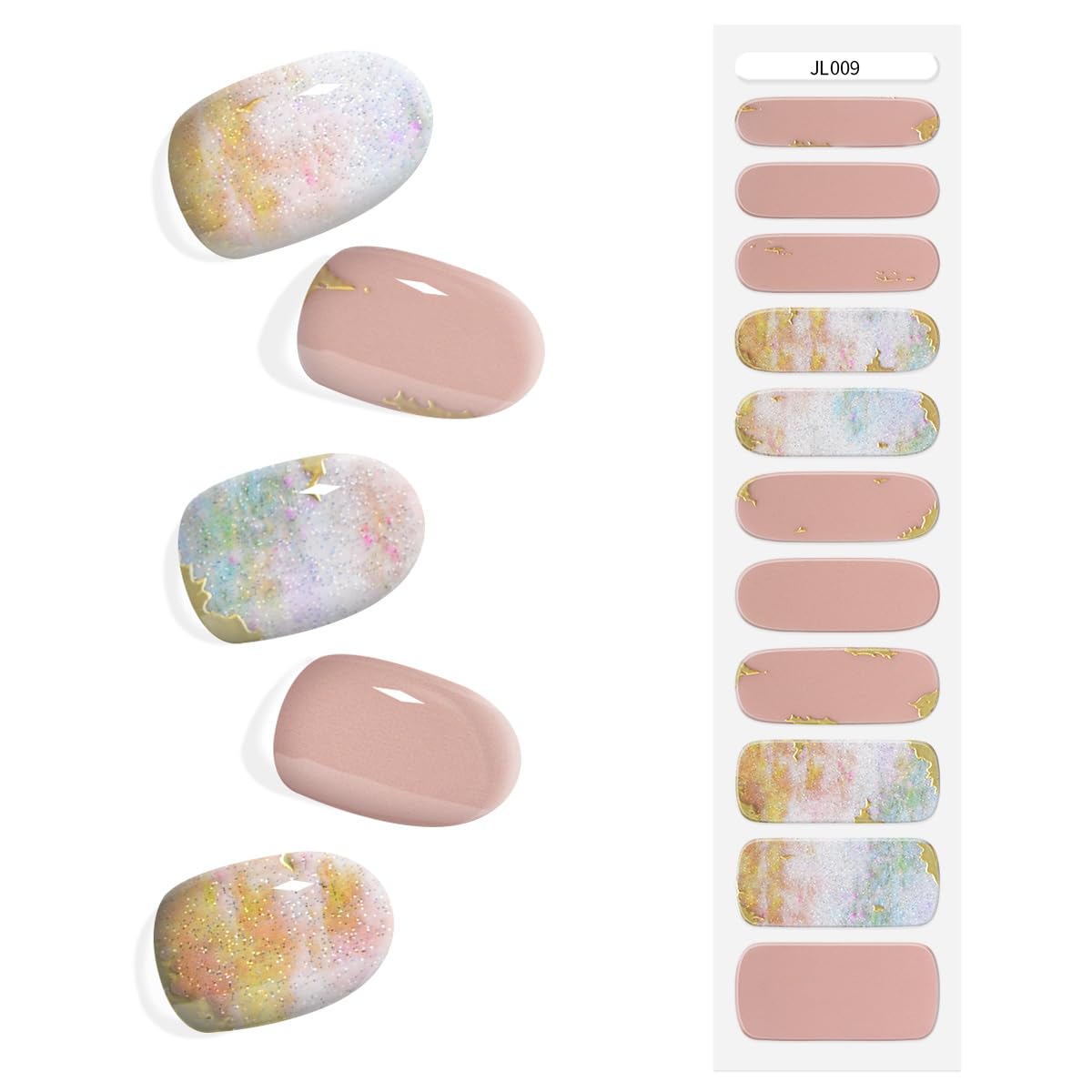 KING HORSE Semi Cured Gel Nail Strips Extra Long Stickers Spring Art Pink Salon-Quality Long Lasting Nail Wraps for Women (Recalling The Past L09)