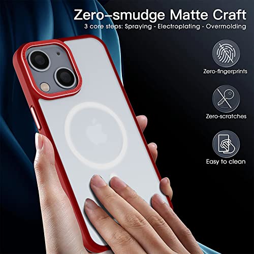Image of Vaku Luxos Trans Armor MagPro for iPhone 14 Cover Case, 6 Feet Drop, Metal Ring Camera Protection, Shockproof, Scratch Resistant, Slim, Compatible with MagSafe Back Cover - Red