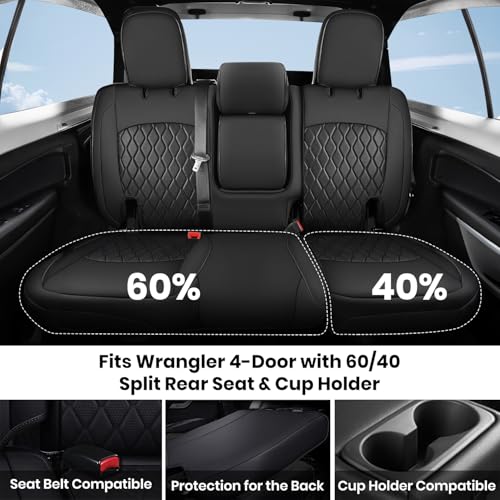 Image of Coverado Seat Covers Fullset for Jeep Wrangler, Waterproof Car Seat Covers for Automotive Truck Seat Covers Custom Fit for 2018-2026 Jeep Wrangler JL 4-Door with Rear Cupholder Only,Black