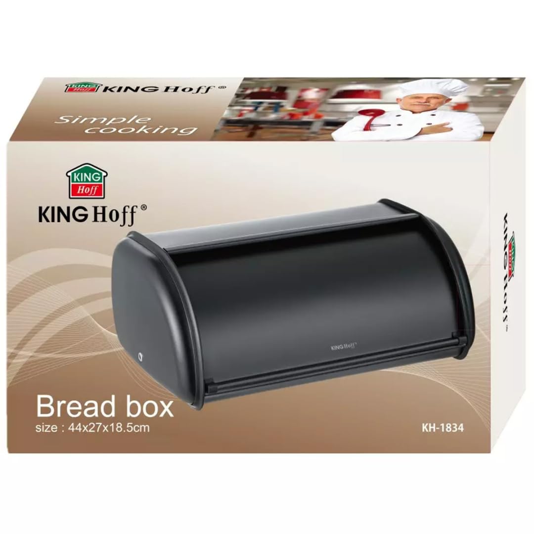 KING HOFF Panera, caja para guardar pan, panera espaciosa de metal, pan y galletas, larga conservación y frescura, 44 cm x 27 cm x 18,5 cm (negro)