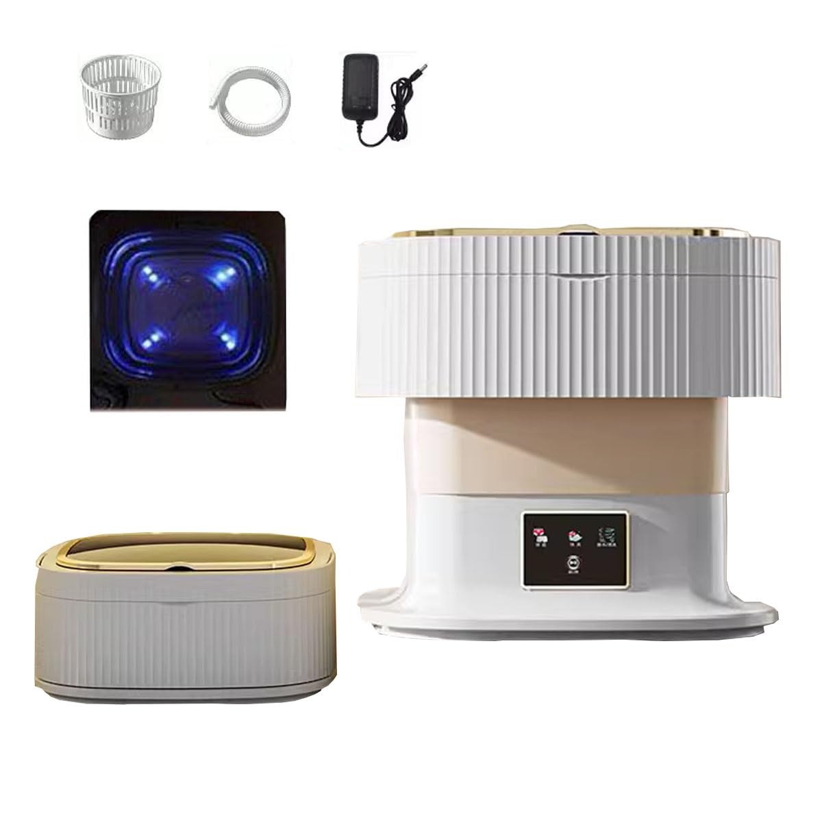 Compact Laundry Apartment Dorm RV Portable Washing Machine 8x8x12.2in Mini Washer With Spin Cycle Basket And Drain Hose Foldable 17L Capacity Camping Travel(Khaki)