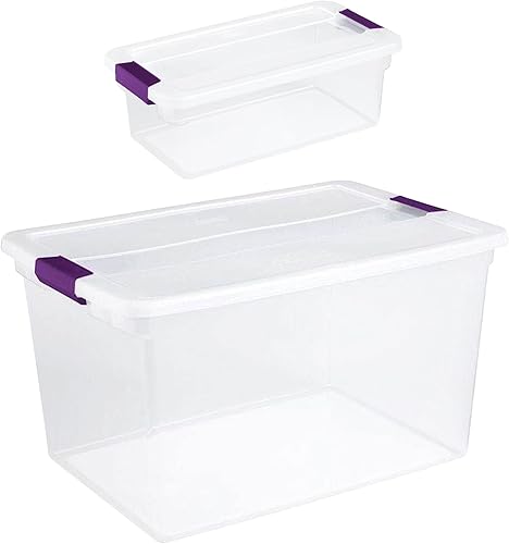 Sterilite Bolsas de almacenamiento apilables de plástico transparente de 66 cuartos (paquete de 6) y 6 cuartos de galón (paquete de 12) con tapas de