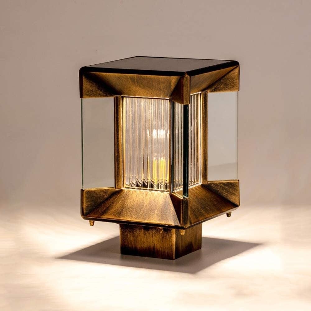 QUSYZD Led Square Solar Pillar Post Lamps Bronze Solar Outdoor Column Light Exterior Rain Proof Glass Porch Column Post Lights for Garden Lighting,16 * 16 * 22cm