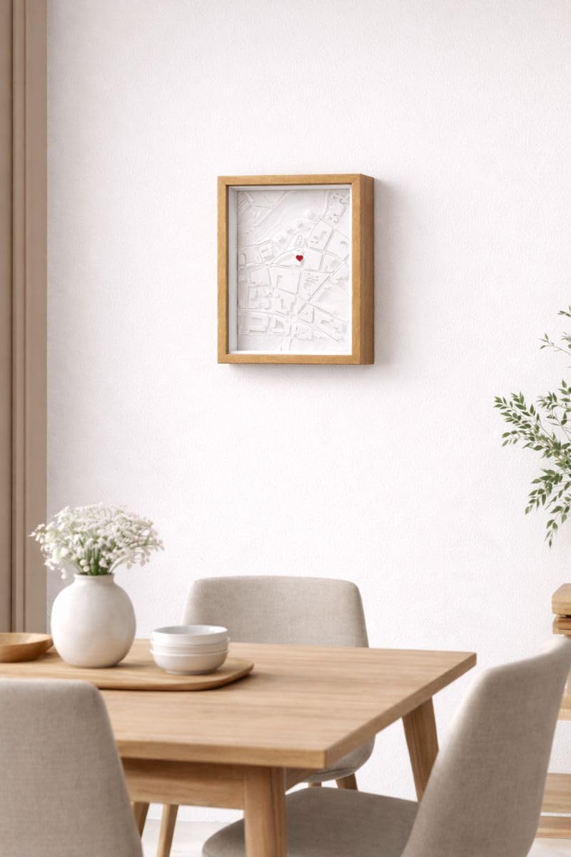 TIBRYN Cuadro XXL Premium – Mapa en 3D Personalizable con tus Coordenadas – Decorativo en Relieve con Caja de Madera y Metacrilato – Regalo para Novio, Novia, Parejas y San Valentín