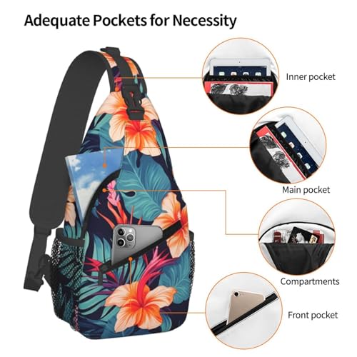 Sling bag unisex negra con diseño floral 7.2x3.5x15.3 in miniatura 3