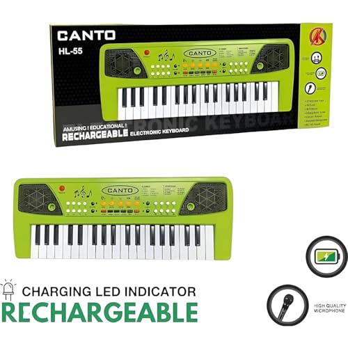 Image of Rechargeable Electronic Keyboard Piano for Kids | HL-55 Musical Toy Piano with Built-in Speaker, Microphone Support, LED Indicators & Multiple Music Modes | Beginner Learning Keyboard for Kids