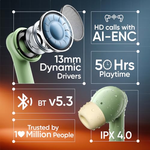 Image of Mivi DuoPods Thunder Earbuds, 60H Playtime, BT 5.3, AI ENC, TWS Buds