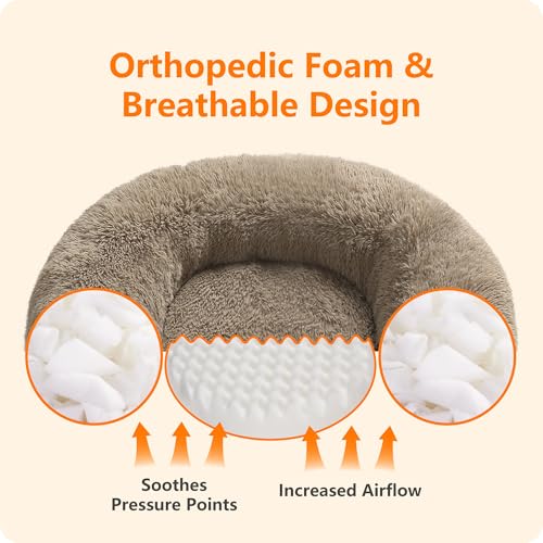HMTOPE Orthopädisches Hundebett rund Hundekissen Hundesofa Katzenbett Donut Kuscheliges Hundekorb Waschbar, 70 cm Ø, Kamelbraun