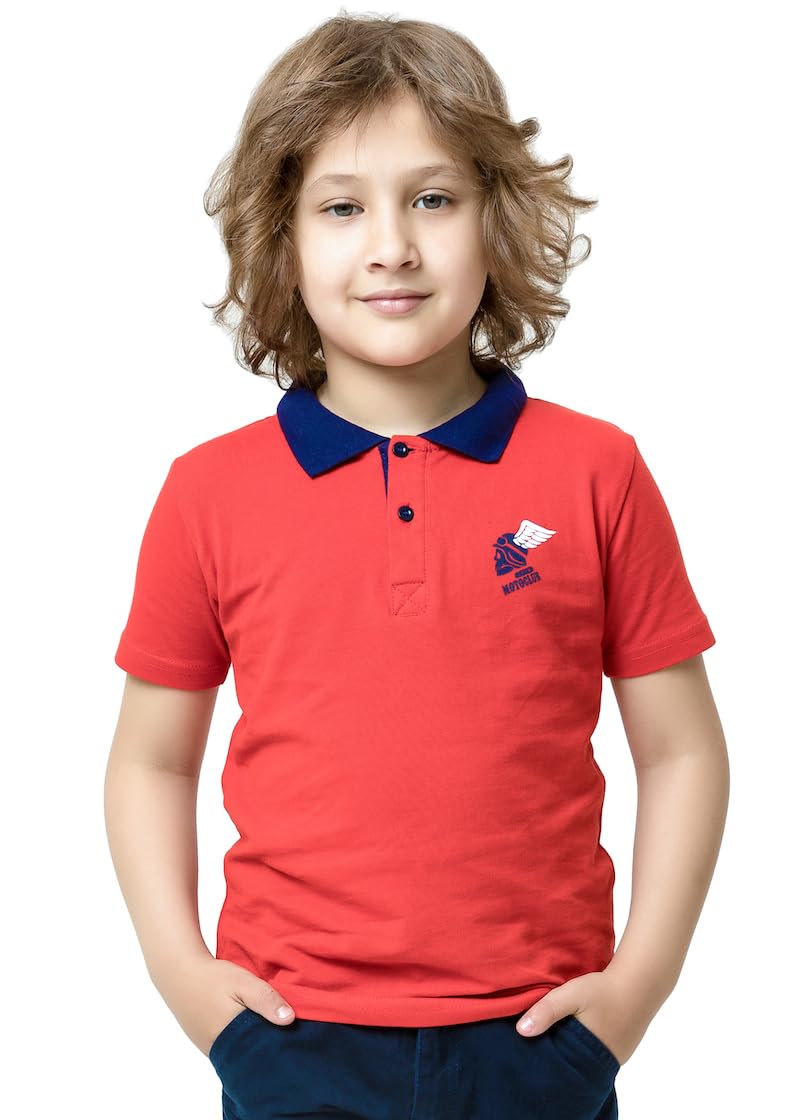 Juego de 2 polos clásicos para niños y adolescentes con mangas cortas y cuello de polo acanalado, cuello de separación con botones con dos botones.