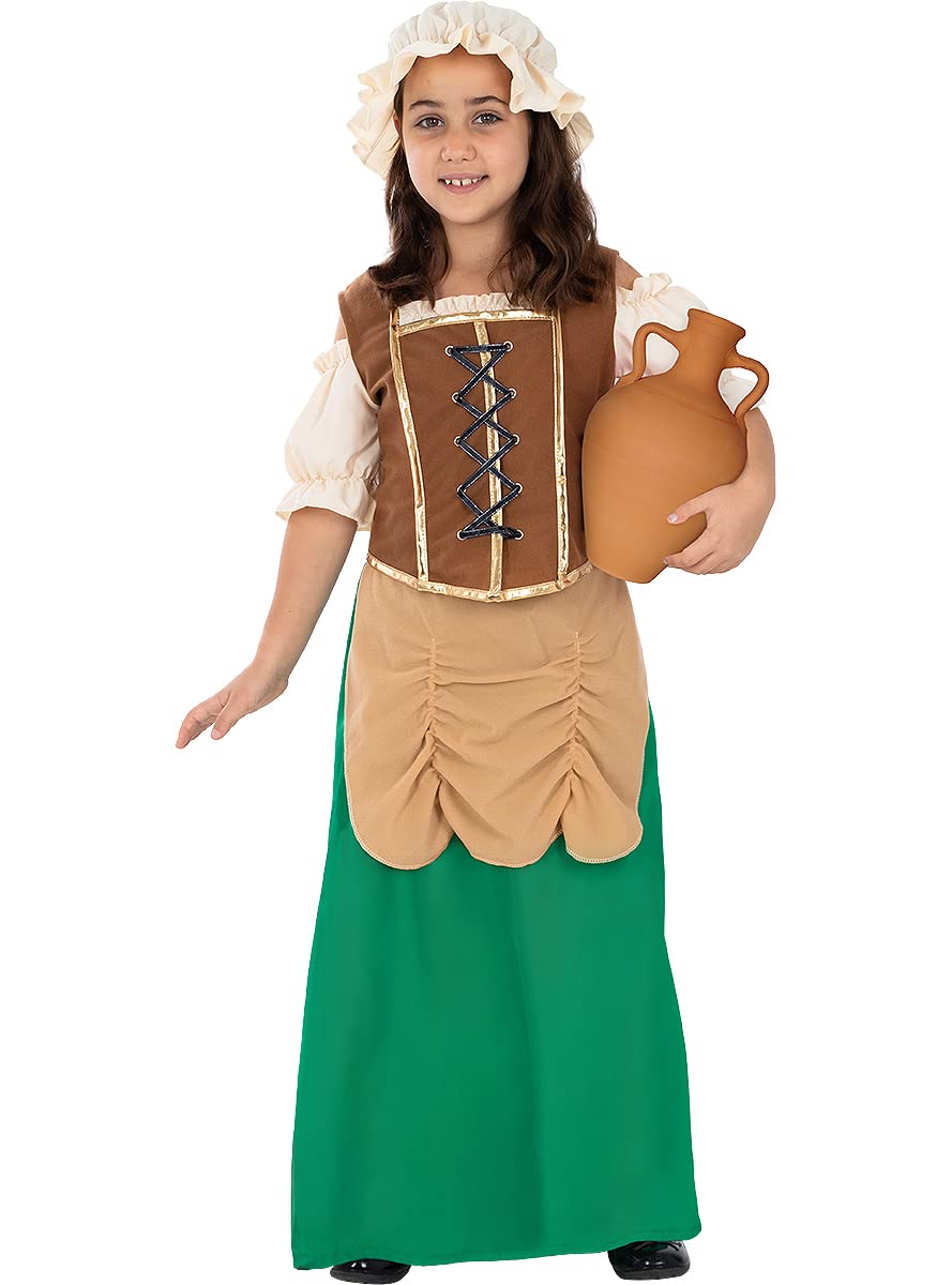 Funidelia | Disfraz de tabernera medieval para niña Edad Media, Campesino - Disfraz para niños y divertidos accesorios para Fiestas, Carnaval y Halloween - Marrón