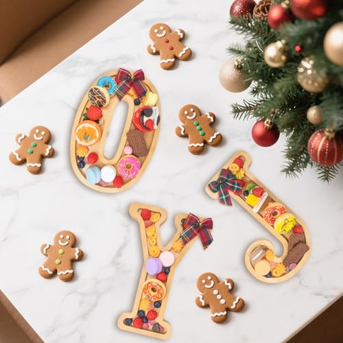 Image of 3PCS Bamboo Christmas Decorations Letters Charcuterie Board Box-(with 14 Balloons and Bow) Joy Charcuterie Letters Fillable Food Christmas Party Supplies Table Decoration Food Tray Platter