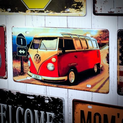 Image of Eazywagon inchVolkswagen bus inch Vintage Retro Metal Signs - License Wall Plate, Car Tag - Ideal for Cafe, Restaurant, Shop, Home, Hotel, Club, Office, Living Area - Design Plaque