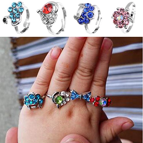 Shuning Children Kids 20pcs Cute Crystal Adjustable Rings Jewelry with Gift Bag3