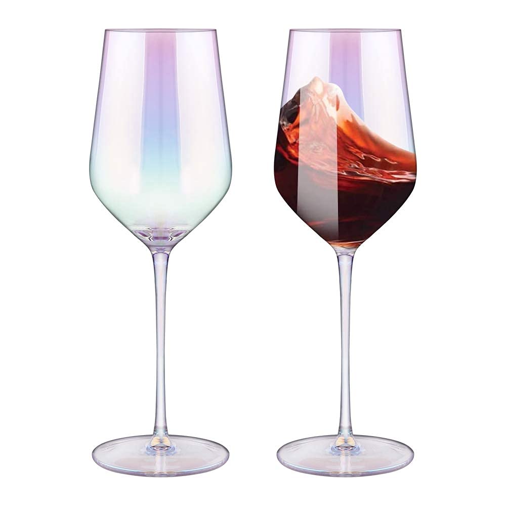 GutsdoorIridescent Wine Glass Set Crystal Red Wine Gl Colored Wine Gl set of 2 Large 17 Ounce Long stemmed Hand Blown for Wedding, Anniversary, Christmas, Birthday, friendsgiving Gifts