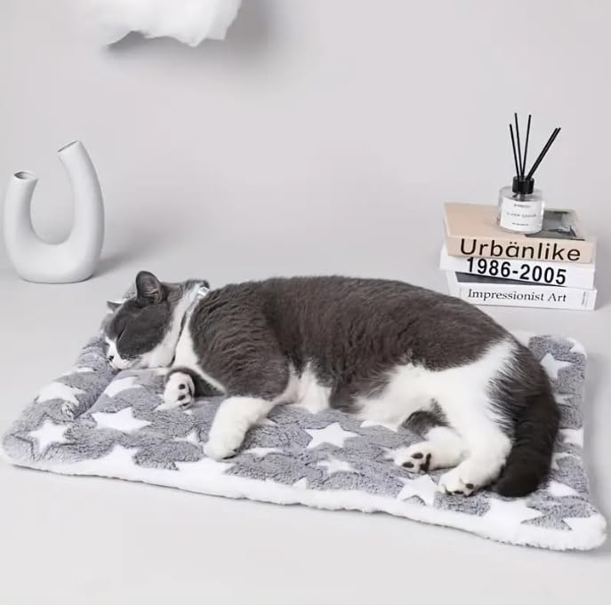 SmartPawz Pet Warm Thickened Mats, Premium Plush Flannel Cushion Indoor Plush Cat/Dog Blankets (Gray-White, Large 61 * 41cm)