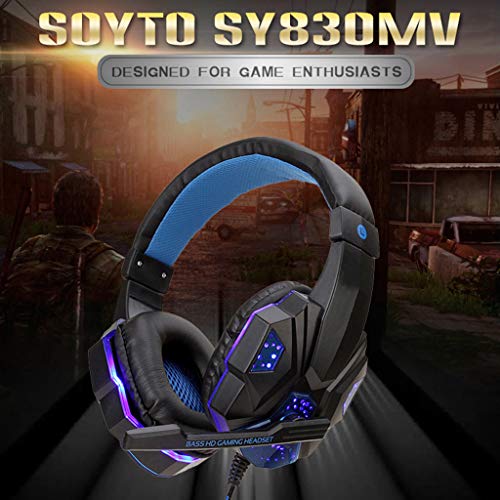 kesoto Headset com Fio para Jogos com Microfone E Luz LED - Branco Azul