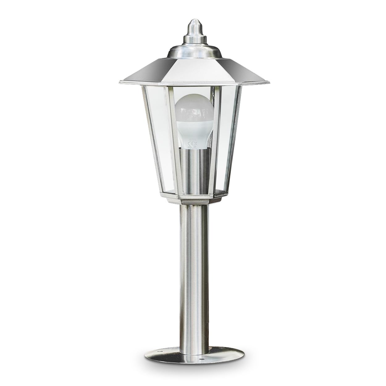 hofstein Outdoor lamp Moscow, Modern Bollard Light Made of Stainless Steel and Real Glass panes, Path Light 44 cm, Garden lamp with E27 Socket, Garden Lighting IP44, Without Bulb