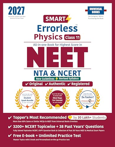 Image of Smart Errorless Physics NEET Class 11 (2027) - NCERT Based | 3200+ Topicwise & New Pattern Questions | 38 Past Years Papers | Revised Syllabus | Free E-Book, Unlimited Practice Test - Universal Books