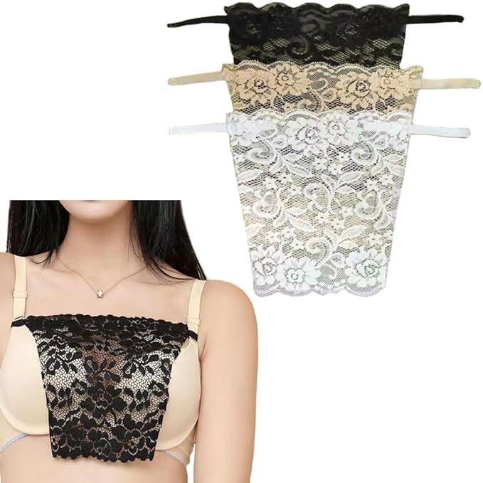 Cotton Clip On Camisole for Women Mock Lace | Deep Neck Cleavage Cover Up Inner Cami Secret Slip for Women | Multicolor Black-image-30