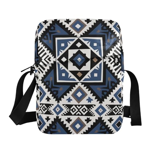 KLL Ethnic Style Geometric Pattern Navy Blue messenger bag cute Vegan Leather crossbody bag men Travel Shoulder Hand Bags