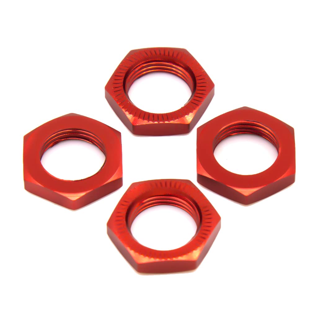 4PCS 17mm Wheel Nut Hex Adapter Thread Pitch 1.25mm for Some RC Hobby Model Car Hobao Wheel Nut 1/8 RC Model Car Accessorys(4pcs Red)