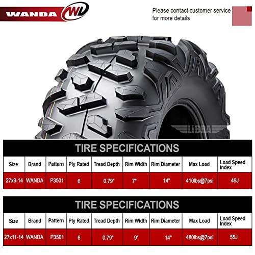 Set Of 4 New Wanda Atv/Utv Tires 27X9-14 Front & 27X11-14 Rear /6Pr P350 - 10385/10386 … #TOP2