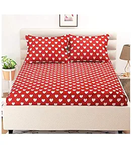 ENGUNIAS 180TC 3D Polycotton Double bedsheets with 2 Maching Pillow Covers Size 228x228 CM Code_Red