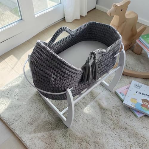 Generisch CHILDSMOOD Babybett, Babywiege Moseskorb Beistellbett Set | Handgefertigt, inklusive Matratze und Gestell
