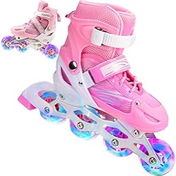 Ruedas Luminosas Para Patines En Linea HWGING Patines en línea 2 en 1, patines en línea ajustables con ruedas luminosas, patines en línea para niños con ruedas iluminadas, patines en línea para niños, niñas, principiantes, mujeres y