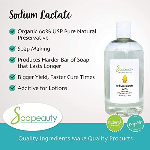 Sodium Lactate For Soap Making & Lotions | Organic 60% Usp Pure Natural Preservative | Harder Bar Of Soap, Bigger Yield, Faster Cure Time, Provides Moisture | 32 Oz #TOP1