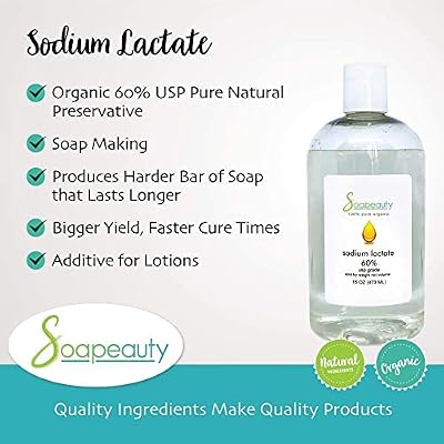 SODIUM LACTATE for Soap Making & Lotions | 60% USP Pure Natural Preservative | Harder Bar of Soap, Bigger Yield, Faster Cure Time, Provides Moisture | 2 oz