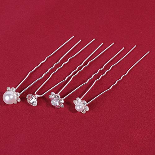 Lurrose 80 pçs Pinos de cabelo de cristal em formato de U Grampos de cabelo pérola Floral Bobby Pins