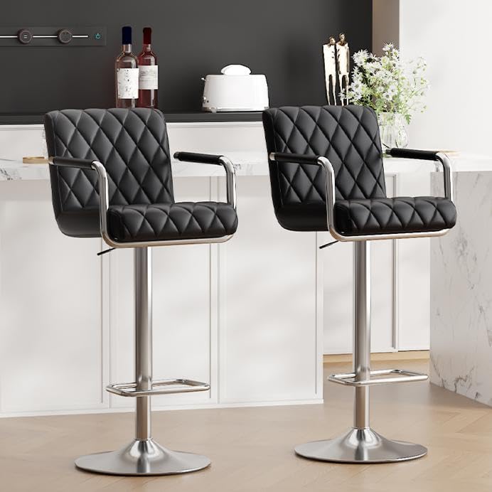 Ckaff Tabouret de Bar Lot de 2, Chaise de Bar Haute Cuisine en Similicuir, Chaises de Bar Hauteur Réglable, Pivotant à 360° avec Repose-Pieds et Accoudoirs...