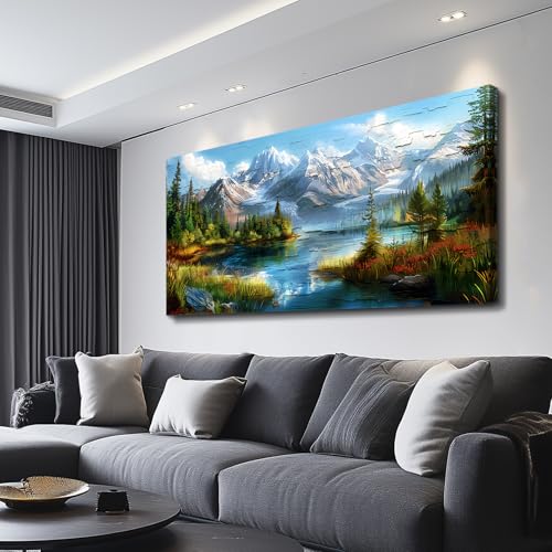 FUHAIHUA Large Wall Decor For Living Room Canvas Wall Art For Office Farmhouse Wall Decorations For Bedroom Mountains Rivers Landscape Painting Modern Pictures Artwork Room Home Decor 24x48 In