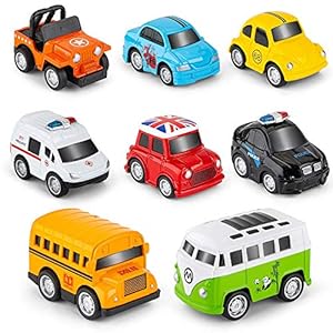 RuiDaXiang Metall Zurückziehen Spielzeugautos, 8 Pack Mini Die Cast Spielzeugautos Set, Polizeiwagen/ Schulbus… Kinderspielzeug Fahrzeuge Reibung angetrieben, für 3-12 Jahre Jungen Mädchen Kinder