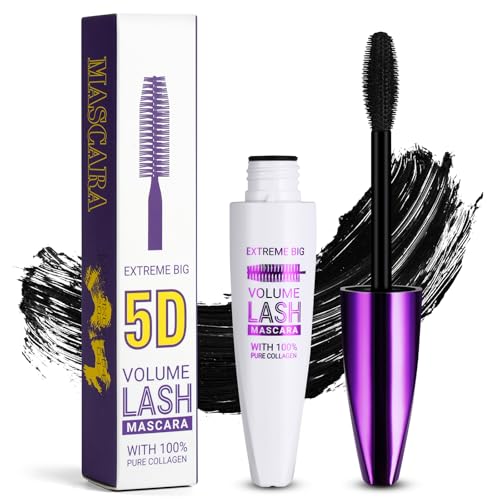 5D Silk Fiber Mascara Waterproof, Schwarz Wimperntusche für Empfindliche Augen, Langlebige Volumizing Curling Verlängerung Make-Up für Weihnachten, Halloween, Partys, Hochzeiten
