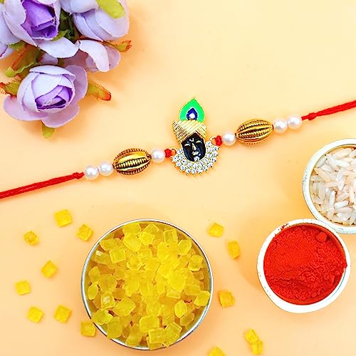 Image of JAIPUR ACE Premium Rakhi Gift Hamper Bhiya Bhabhi Evil Eye Rakhi with Shagun Mithas Kesar Misri and Roli Kumkum Perfect for RakshaBandhan Celebration with Brother /Bro (Shree Nath ji Rakhi)
