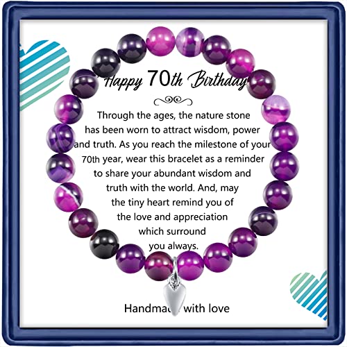 70th Birthday Gifts for Women, Amethyst Beads Birthday Bracelet for Woman Truning 70 Years Old Jewelry Gift for Her Women Mom Sister Best Friend Wife Grandmother Birthday Gifts