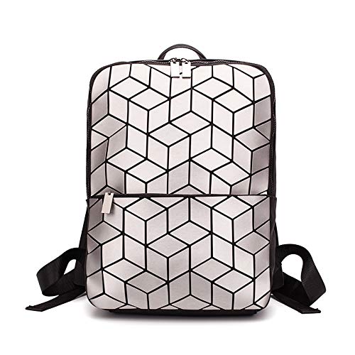Rucksack Geometric Backpack Rhombus Faltbarer Rucksack Casual Joker Praktische Männer und Frauen Laptoptasche Schwarz Rucksack Silber Rucksack