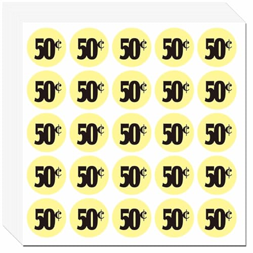 DUGUTUL 500pcs 50-Cent Price Stickers for Garage Sale and Yard Sale | 50 Cent Price Tags Labels | Super Bright & Jumbo 1