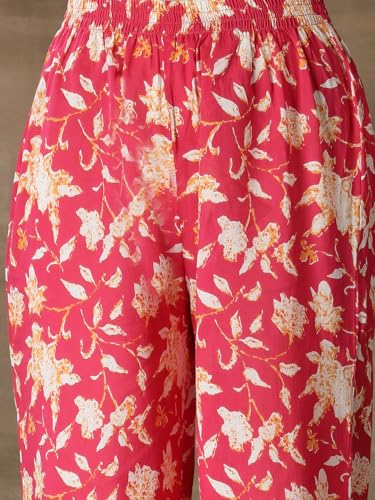 Image of Stylum Women's Floral Printed Cotton Pleated Kurta Palazzo Dupatta Set