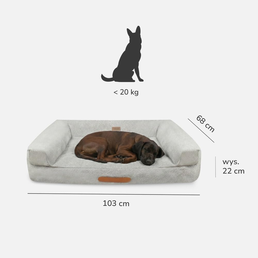 Cama Sofá Lounge para Perros y Gatos Grandes, Cama Acolchada con Laterales Elevados y Asa, 103 x 68 x 22 cm, Gris Mist