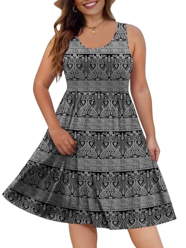 Image of DB MOON Womens 2026 Plus Size Tank Dresses Sleeveless Knee Length Sundress with Pockets 2XL Black Floral