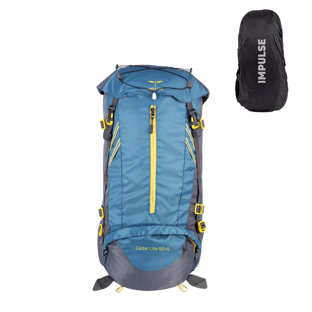 65L Travel bag with Rain Cover | Water Resistant | Shoe Compartment | Padded Adjustable Shoulder Straps & Waist Belt | Ideal for Hiking, Camping & Travel Rucksack Backpack- Teal |1 Year Warranty