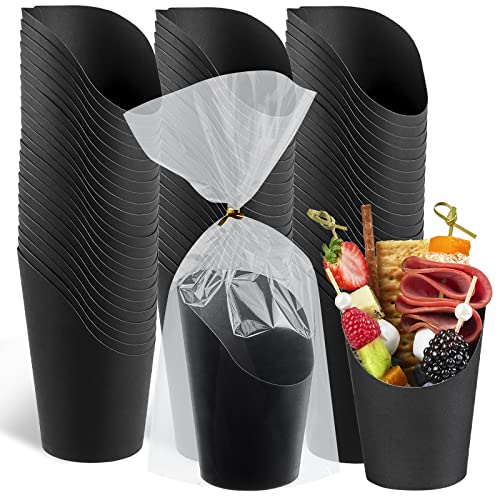 Ocmoiy 50Sets Disposable Black Charcuterie Cups with Bags, 14 oz