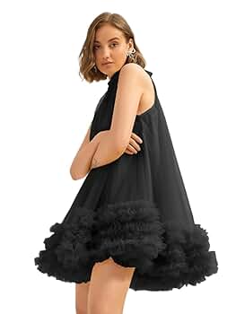 LXXWMxBH Summer Mini Dresses for Women 2024 Mesh Ruffle
